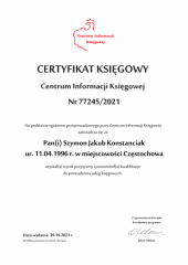Certyfikat Księgowy C.I.K. - Szymon Jakub Konstanciak
