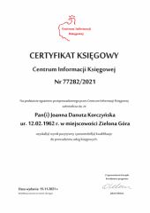 Certyfikat Księgowy C.I.K. - Joanna Danuta Korczyńska