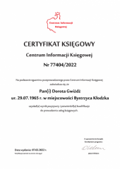 Certyfikat Księgowy C.I.K. - Dorota Gwiżdż