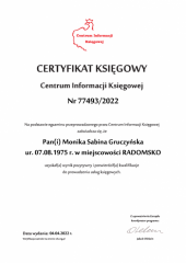 Certyfikat Księgowy C.I.K. - Monika Sabina Gruczyńska