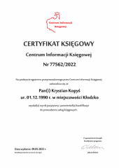 Certyfikat Księgowy C.I.K. - Krystian Kopyś