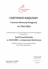 Certyfikat Księgowy C.I.K. - Anna Kozłowska