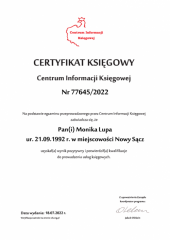 Certyfikat Księgowy C.I.K. - Monika Lupa