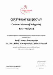 Certyfikat Księgowy C.I.K. - Ivanna Andrusyshyn