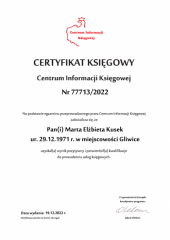 Certyfikat Księgowy C.I.K. - Marta Elżbieta Kusek
