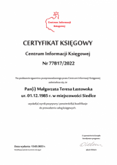 Certyfikat Księgowy C.I.K. - Małgorzata Teresa Łastowska