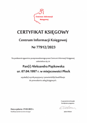 Certyfikat Księgowy C.I.K. - Aleksandra Piątkowska