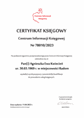 Certyfikat Księgowy C.I.K. - Agnieszka Ewa Kwiecień