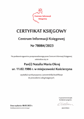 Certyfikat Księgowy C.I.K. - Natalia Maria Okroj