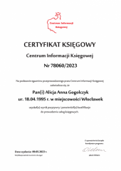 Certyfikat Księgowy C.I.K. - Alicja Anna Gogolczyk