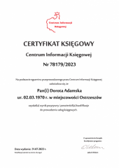 Certyfikat Księgowy C.I.K. - Dorota Adamska