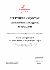 Certyfikat Księgowy C.I.K. - Jadwiga Bateld