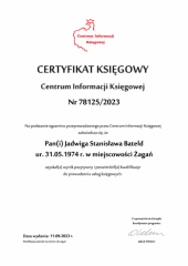 Certyfikat Księgowy C.I.K. - Jadwiga Stanisława Bateld