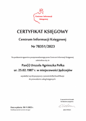 Certyfikat Księgowy C.I.K. - Urszula Agnieszka Pełka