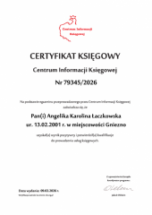 Certyfikat Księgowy C.I.K. - Angelika Karolina Łaczkowska