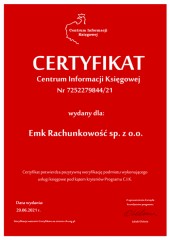 Certyfikat C.I.K. Emk Rachunkowość sp. z o.o.