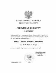 Gabriela Brzezińska Certyfikat Księgowy