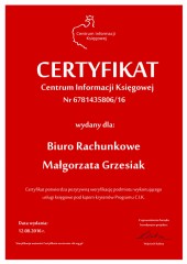 Biuro Rachunkowe Małgorzata Grzesiak Certyfikat CIK 2