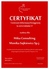 Mika Consulting Monika Sajkiewicz Certyfikat CIK